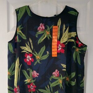 NWT Mario Serrani Sleeveless Top Ladies XXL Black Blue Floral Lightweight Soft
